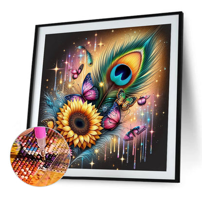 Feather Sunflower - Full Square Drill Diamond Painting 30*30CM