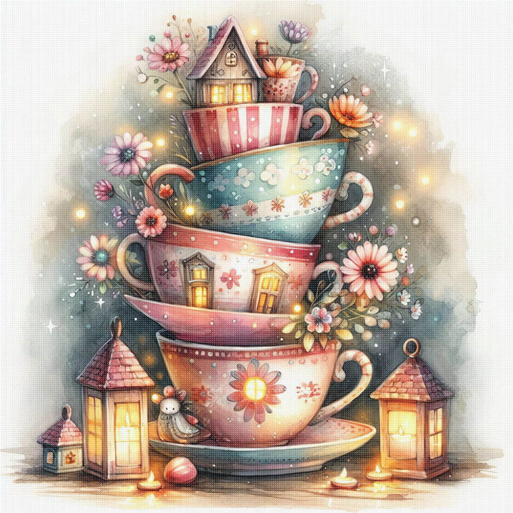 Cup Flower - 11CT Stamped Cross Stitch 45*45CM