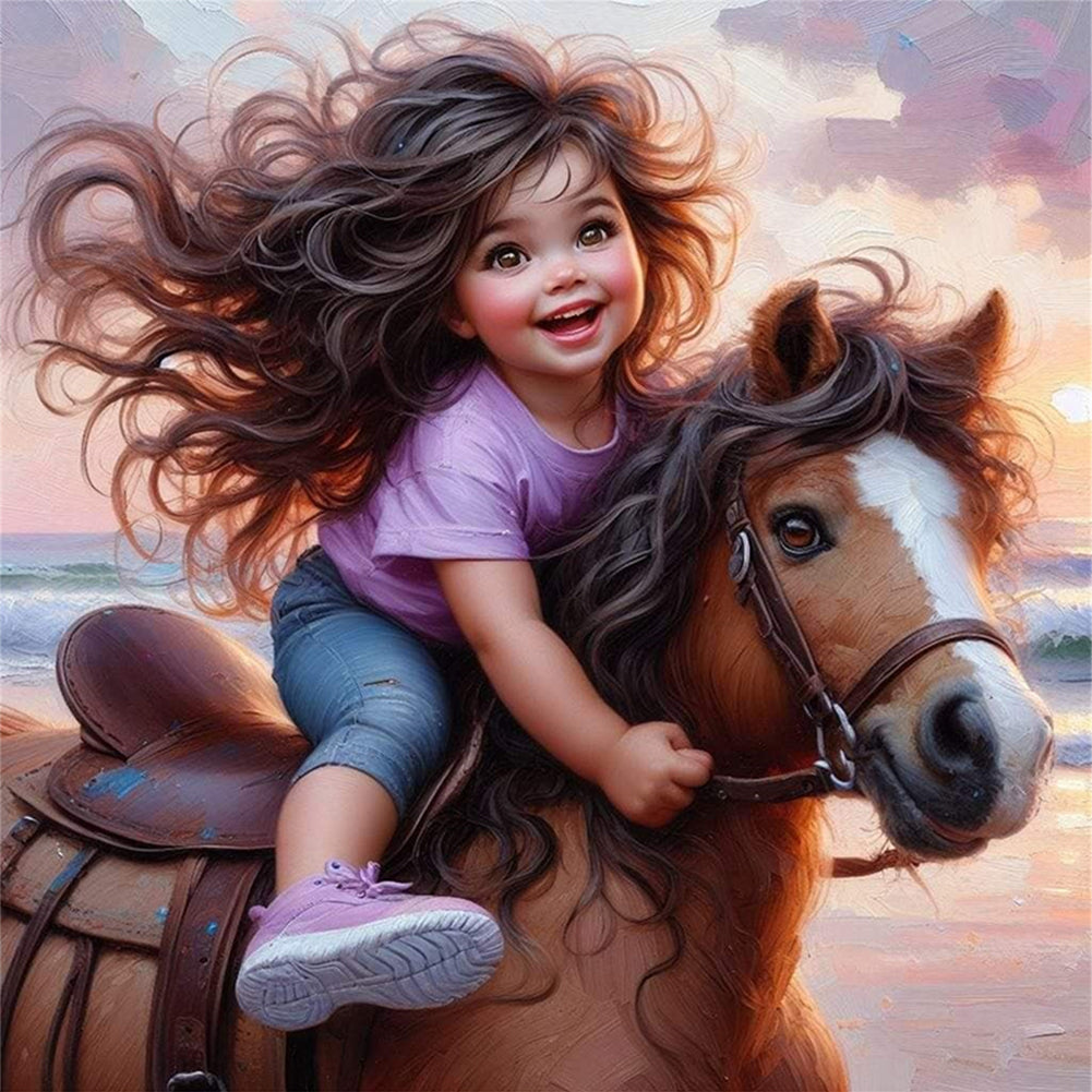 Girl Riding A Horse - 11CT Stamped Cross Stitch 40*40CM