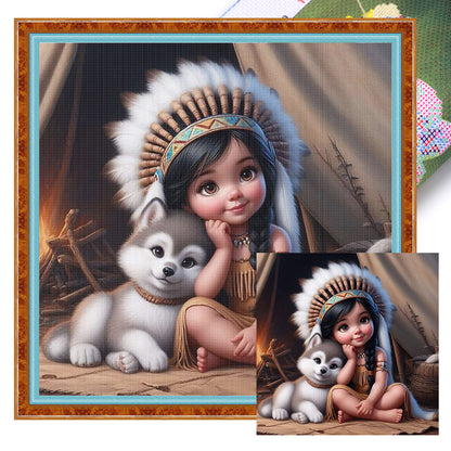 Girl And Erha - 11CT Stamped Cross Stitch 40*40CM