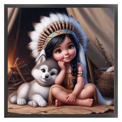 Girl And Erha - 11CT Stamped Cross Stitch 40*40CM