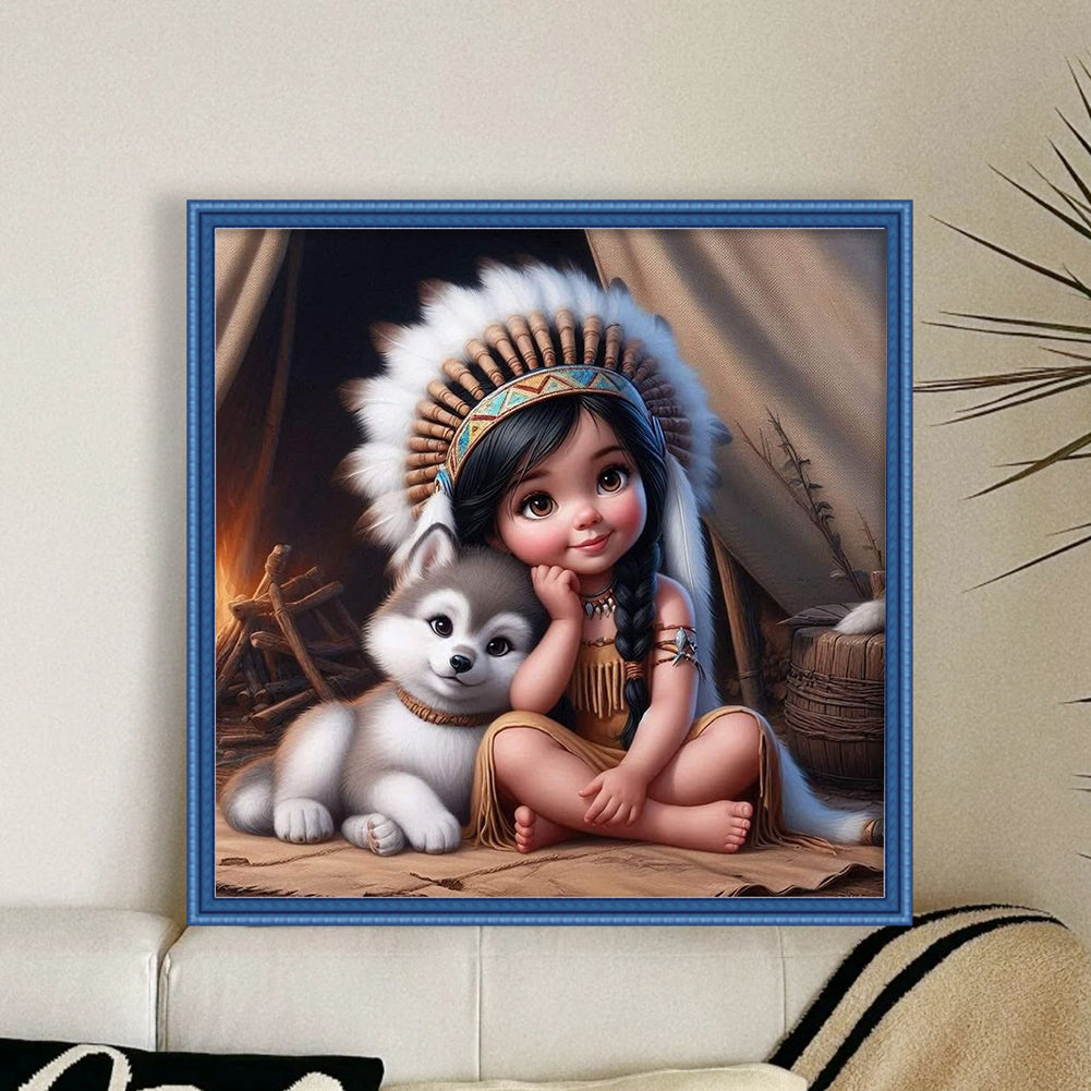 Girl And Erha - 11CT Stamped Cross Stitch 40*40CM