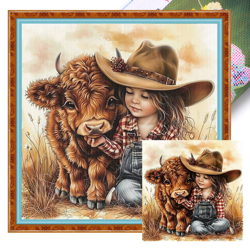 Yak And Girl - 11CT Stamped Cross Stitch 40*40CM