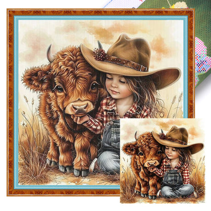 Yak And Girl - 11CT Stamped Cross Stitch 40*40CM