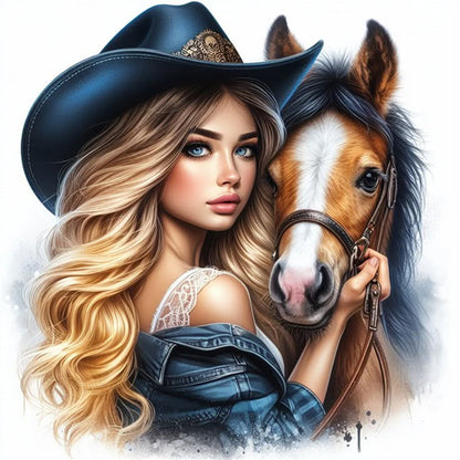 Girl And Horse - 11CT Stamped Cross Stitch 40*40CM