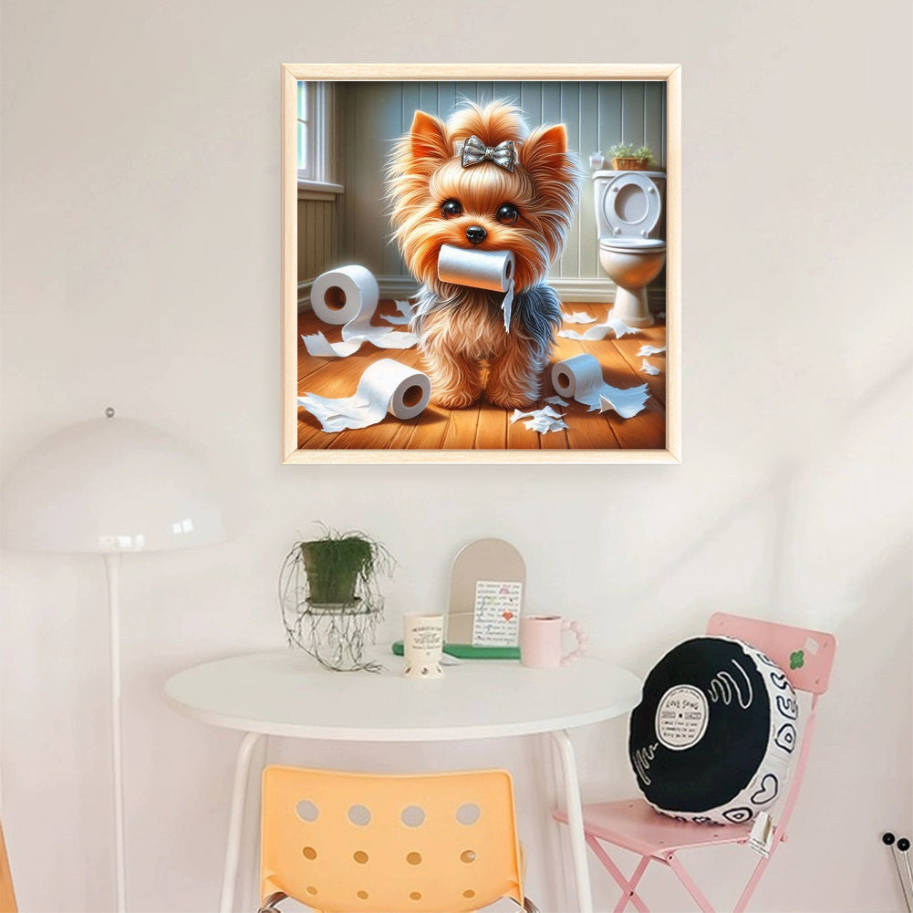 Toilet Puppy - 11CT Stamped Cross Stitch 40*40CM