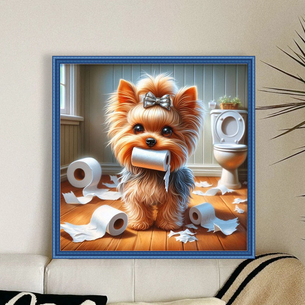 Toilet Puppy - 11CT Stamped Cross Stitch 40*40CM
