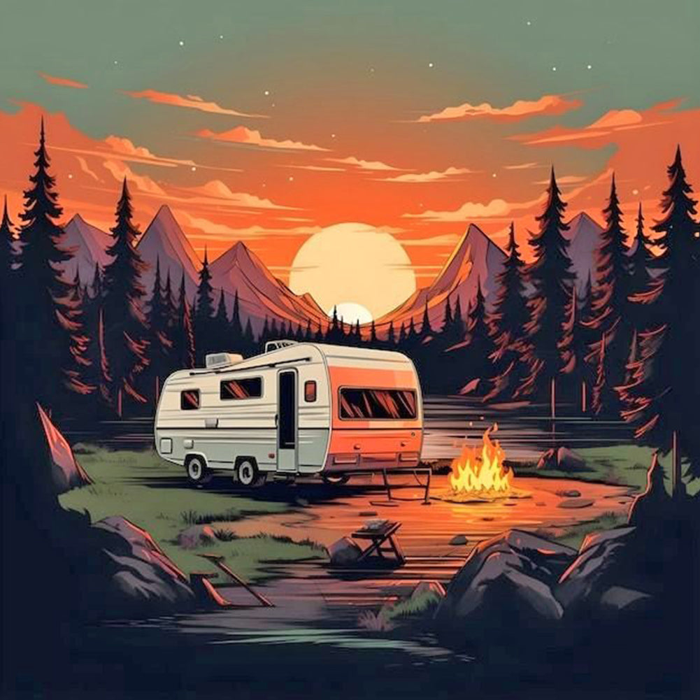 Camping Car - Full Round Drill Diamond Painting 30*30CM