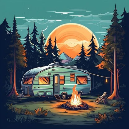 Camping Car - Full Round Drill Diamond Painting 30*30CM