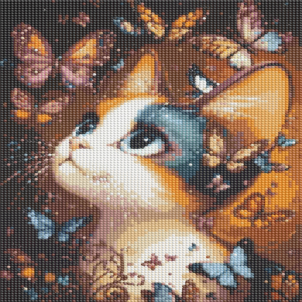 Cat Butterfly - Full Round Drill Diamond Painting 30*40CM