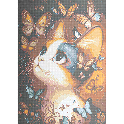 Cat Butterfly - Full Round Drill Diamond Painting 30*40CM