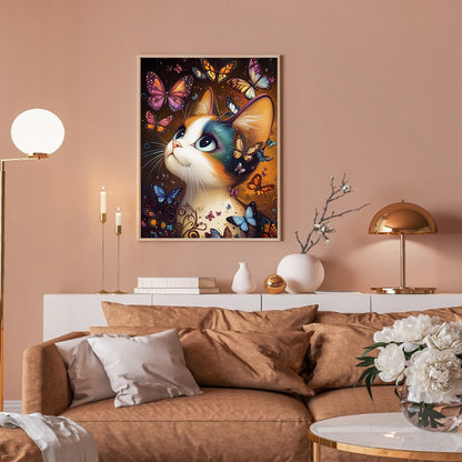 Cat Butterfly - Full Round Drill Diamond Painting 30*40CM