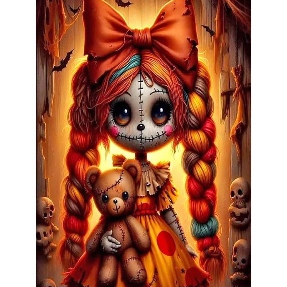 Girl With Ghost Face - Full Round Drill Diamond Painting 30*40CM