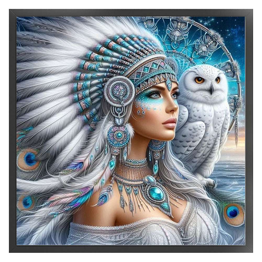 Girl And Owl - 11CT Stamped Cross Stitch 45*45CM