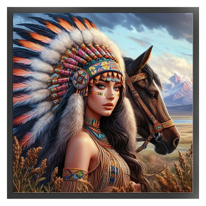 Girl And Horse - 11CT Stamped Cross Stitch 45*45CM