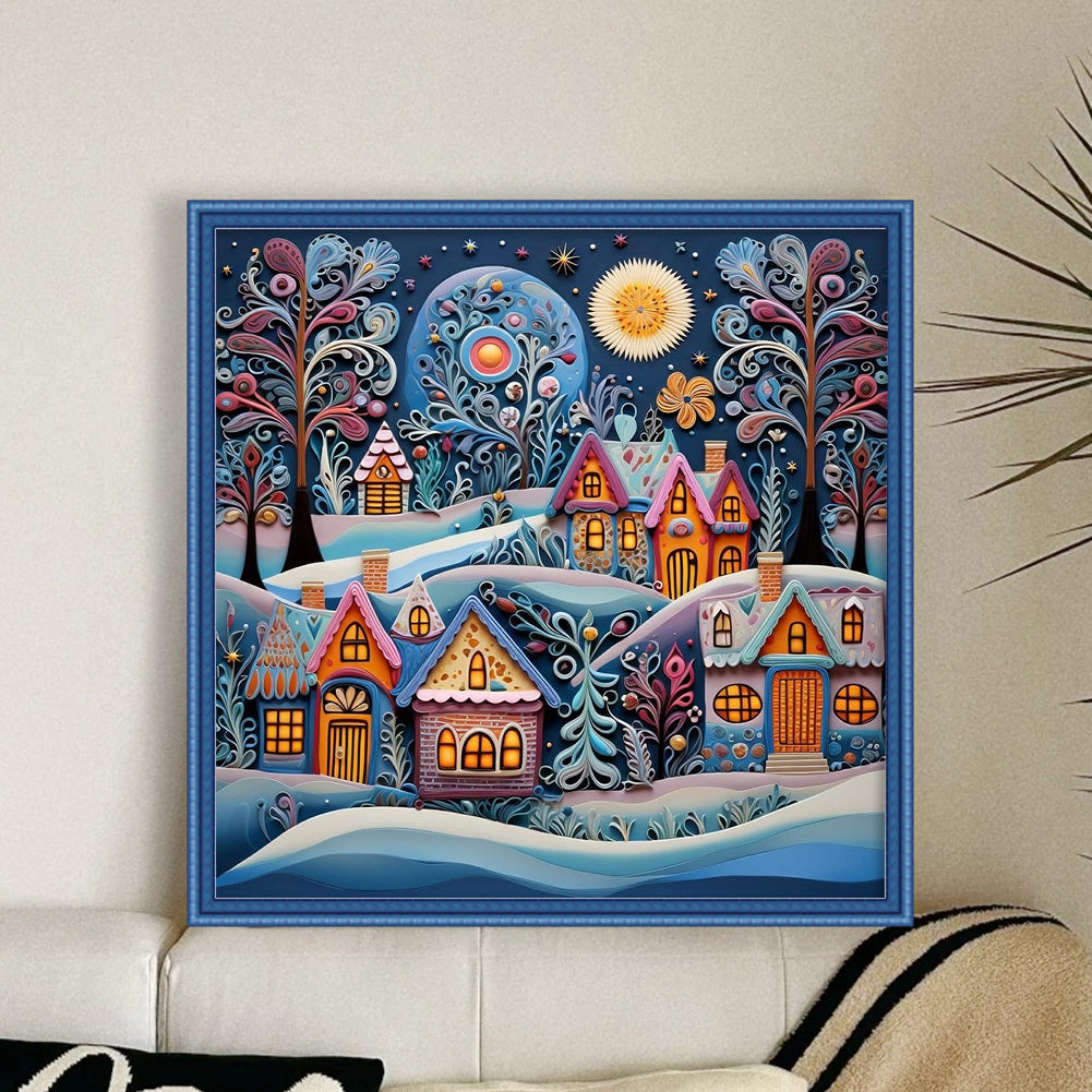 Quilling Painting Cottage - 11CT Stamped Cross Stitch 50*50CM