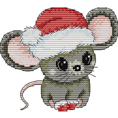 Little Mouse With Santa Hat - 11CT Stamped Cross Stitch 21*18CM(Joy Sunday)