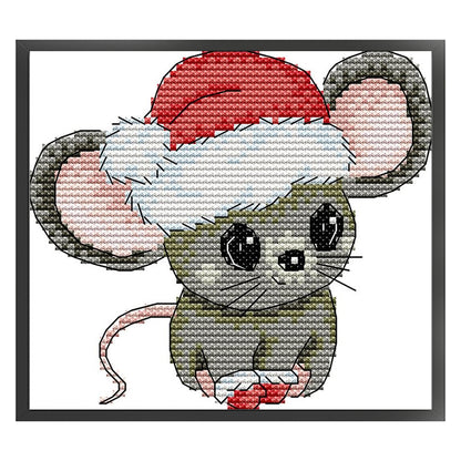 Little Mouse With Santa Hat - 11CT Stamped Cross Stitch 21*18CM(Joy Sunday)
