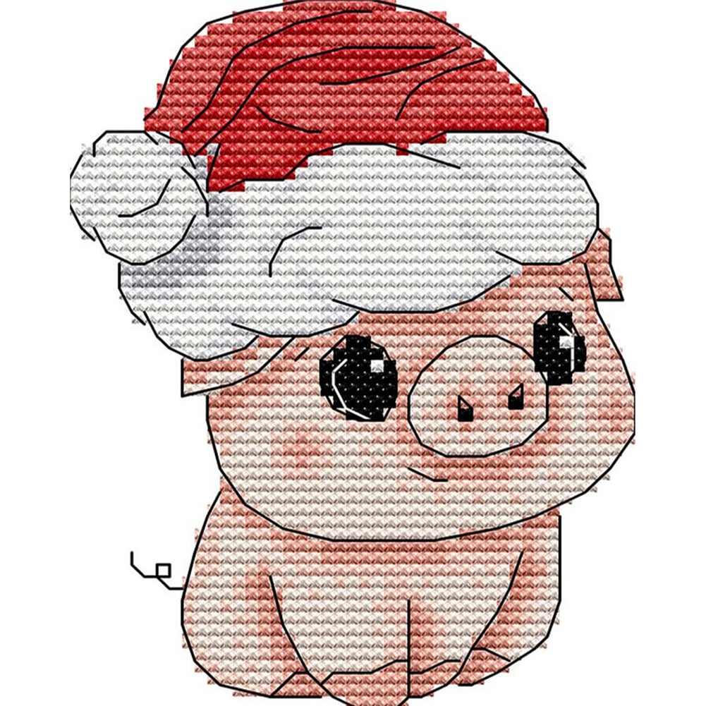 Piggy With Santa Hat - 11CT Stamped Cross Stitch 16*20CM(Joy Sunday)
