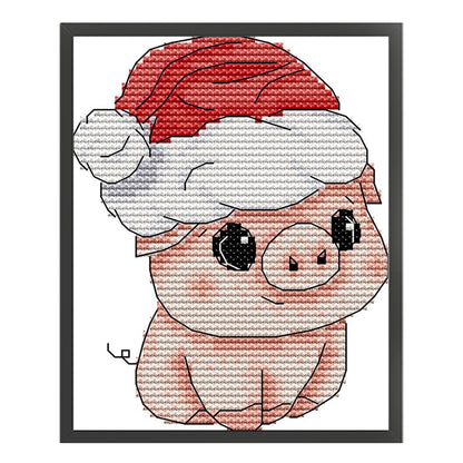 Piggy With Santa Hat - 11CT Stamped Cross Stitch 16*20CM(Joy Sunday)