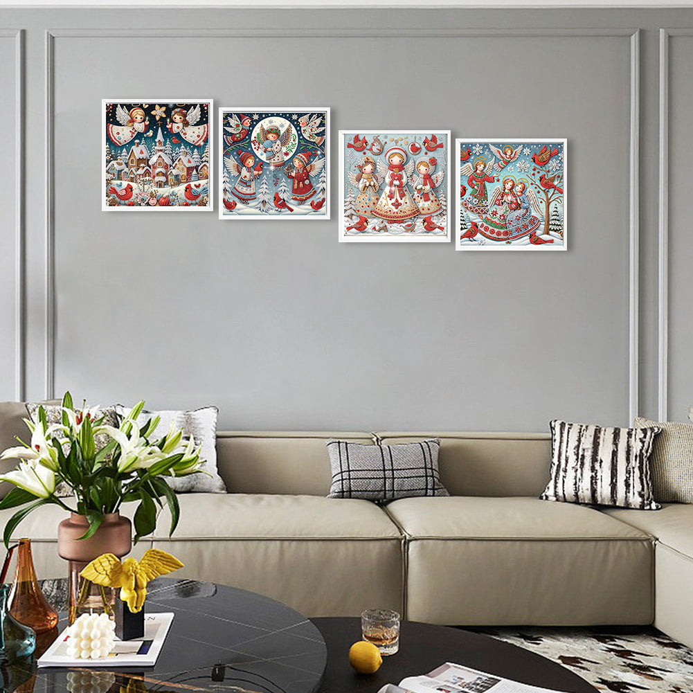 4Pcs Christmas Angel - Special Shaped Drill Diamond Painting 30*30CM