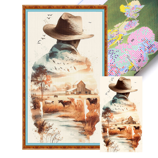 Cowboy Farm Scene - 11CT Stamped Cross Stitch 40*70CM