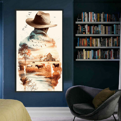 Cowboy Farm Scene - 11CT Stamped Cross Stitch 40*70CM