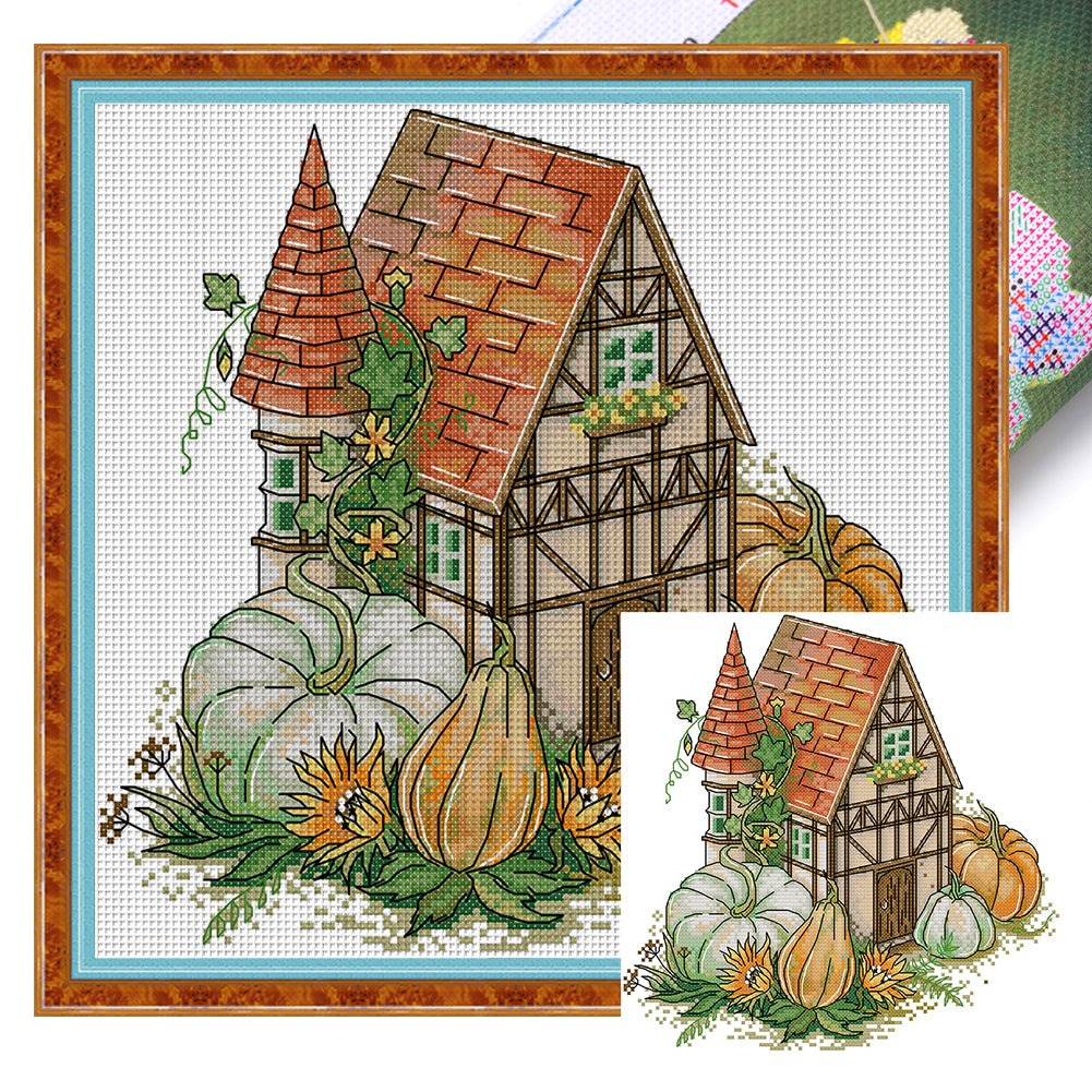 Autumn Cottage - 14CT Stamped Cross Stitch 30*29CM(Joy Sunday)