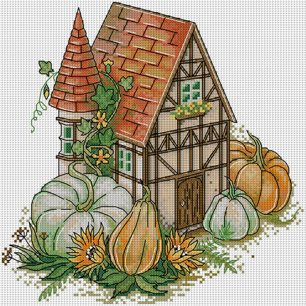 Autumn Cottage - 14CT Stamped Cross Stitch 30*29CM(Joy Sunday)