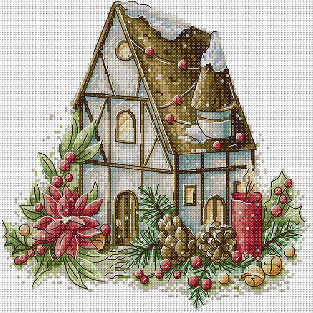Winter Cottage - 14CT Stamped Cross Stitch 30*28CM(Joy Sunday)