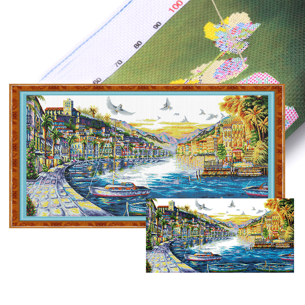 Seaside City - 14CT Stamped Cross Stitch 104*57CM(Joy Sunday)