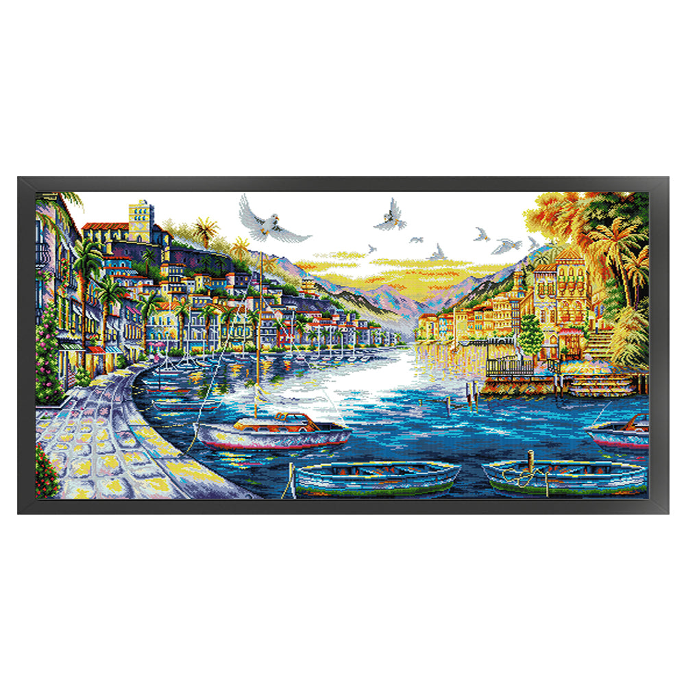 Seaside City - 14CT Stamped Cross Stitch 104*57CM(Joy Sunday)