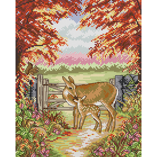 Fawn And Mother - 14CT Stamped Cross Stitch 27*3CM(Joy Sunday)