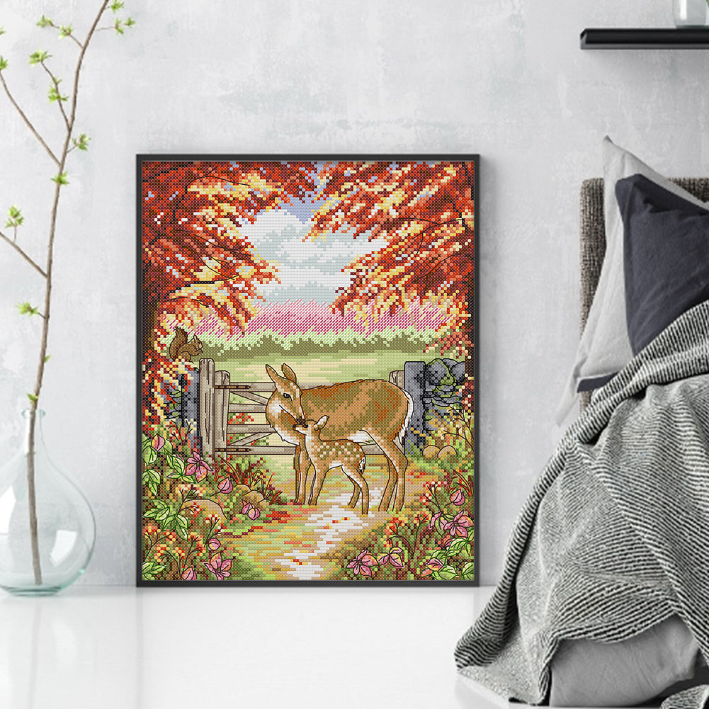 Fawn And Mother - 14CT Stamped Cross Stitch 27*3CM(Joy Sunday)