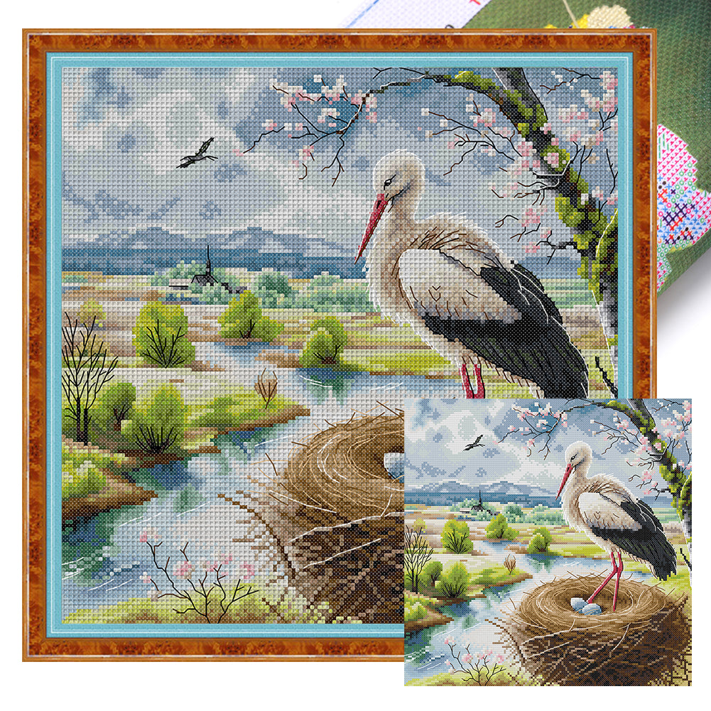 Happy Cranes - 14CT Stamped Cross Stitch 34*34CM(Joy Sunday)