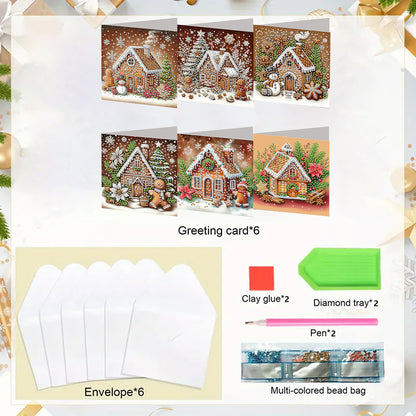 6PCS DIY Diamond Art Greeting Cards Xmas Designs for Festivals and Celebrations