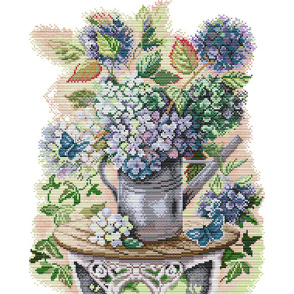 Hydrangea And Butterfly - 14CT Stamped Cross Stitch 35*42CM(Joy Sunday)