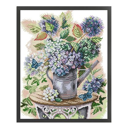 Hydrangea And Butterfly - 14CT Stamped Cross Stitch 35*42CM(Joy Sunday)