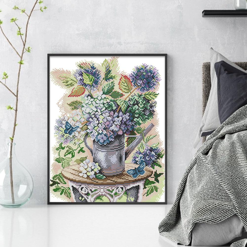 Hydrangea And Butterfly - 14CT Stamped Cross Stitch 35*42CM(Joy Sunday)