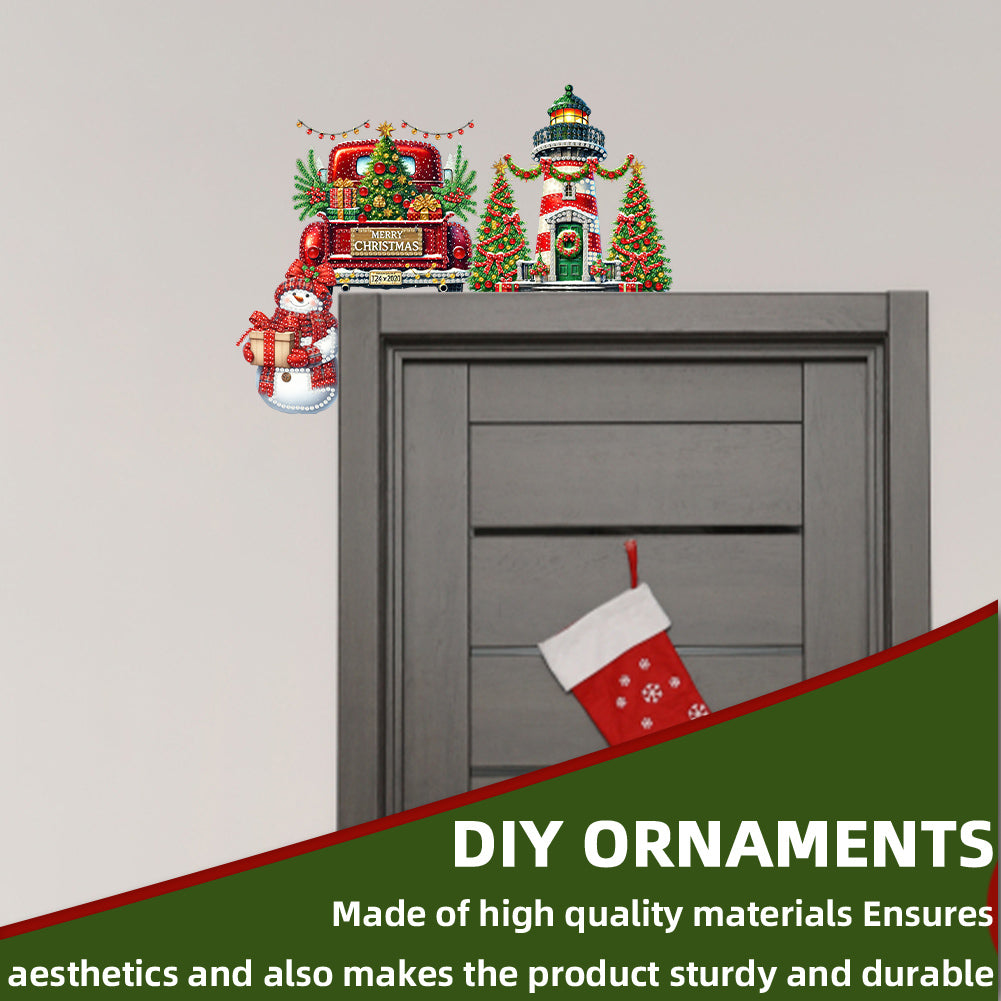 DIY Xmas Diamond Art Door Corner Pendants Wooden Door Decoration for Home Office