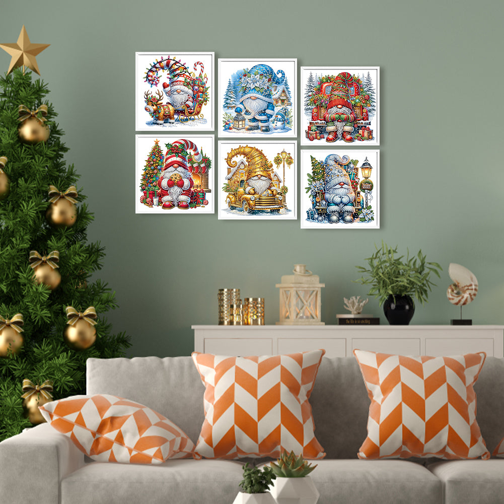 6Pcs Christmas Gnome - Special Shaped Drill Diamond Painting 30*30CM