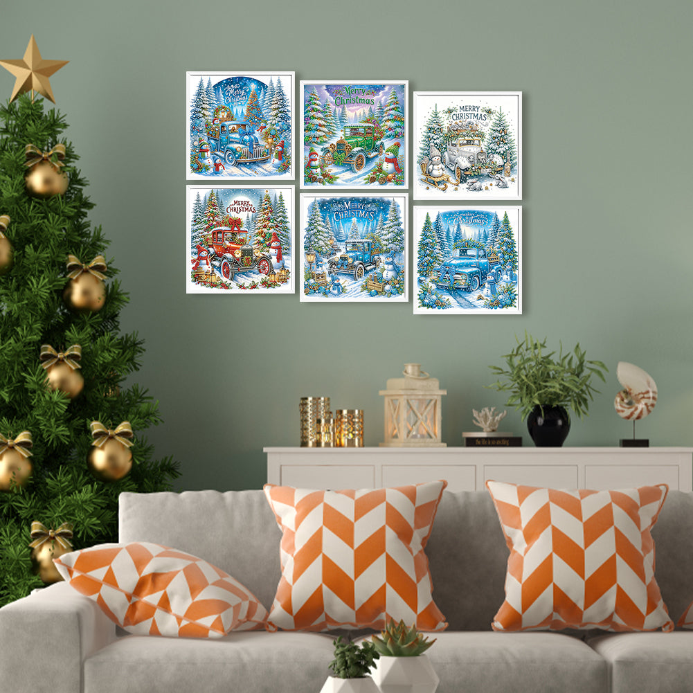 6Pcs Christmas Car - Special Shaped Drill Diamond Painting 30*30CM