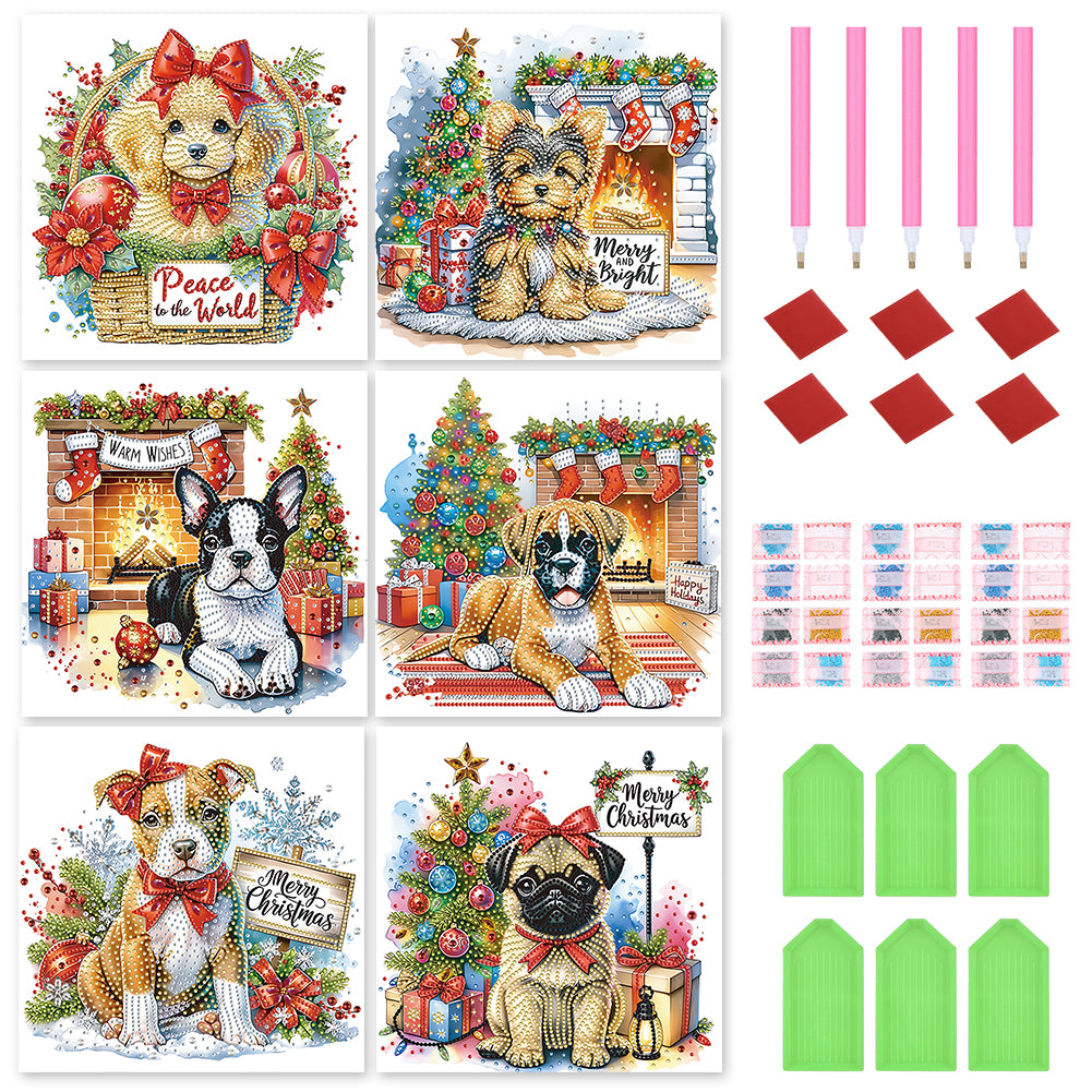 6Pcs Christmas Dog - Special Shaped Drill Diamond Painting 30*30CM
