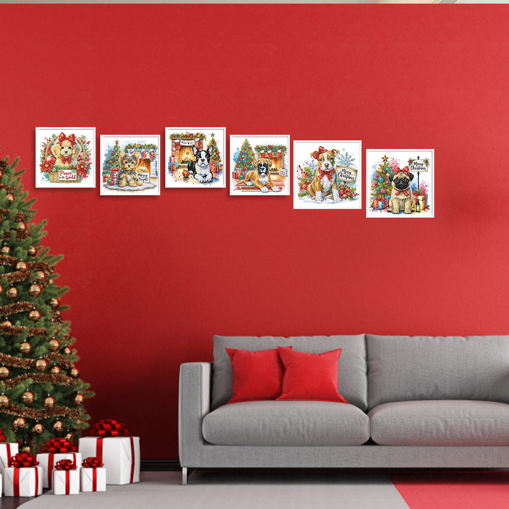 6Pcs Christmas Dog - Special Shaped Drill Diamond Painting 30*30CM