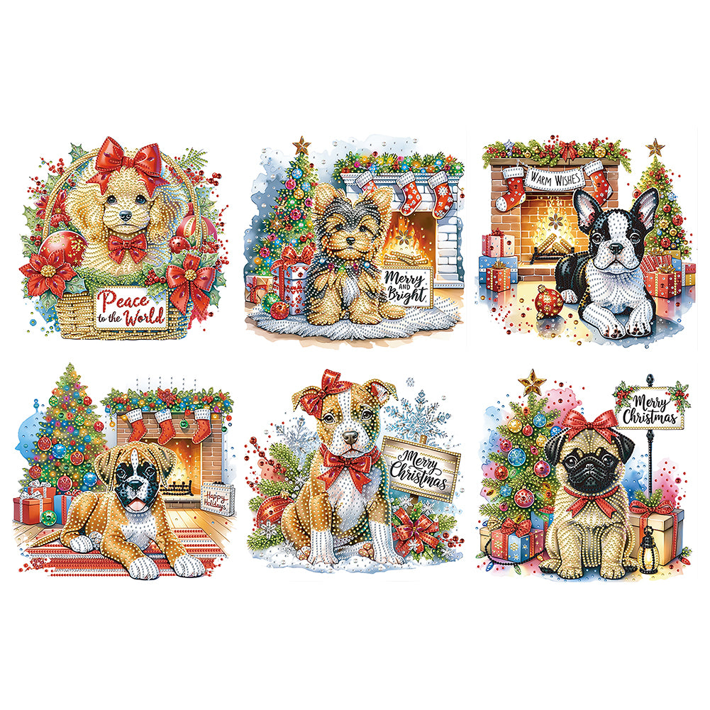6Pcs Christmas Dog - Special Shaped Drill Diamond Painting 30*30CM