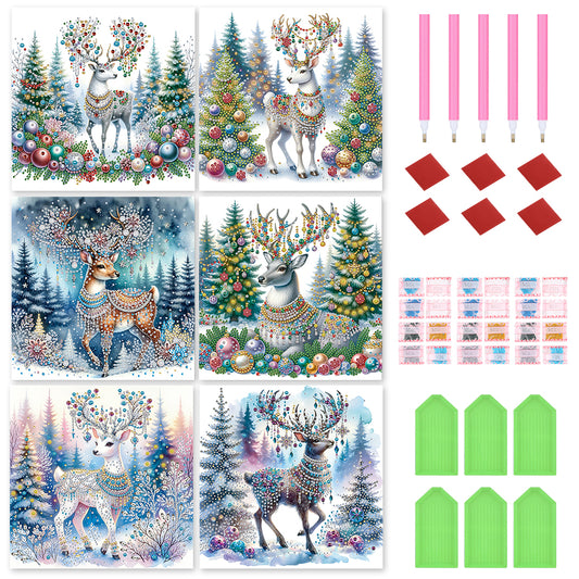 6Pcs Christmas Elk - Special Shaped Drill Diamond Painting 30*30CM