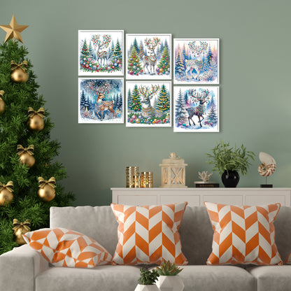 6Pcs Christmas Elk - Special Shaped Drill Diamond Painting 30*30CM