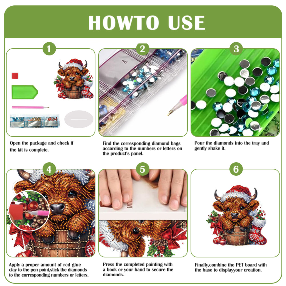 2D Flat Christmas Yak DIY Desktop Diamond Art Kits for Home Office Desktop Decor