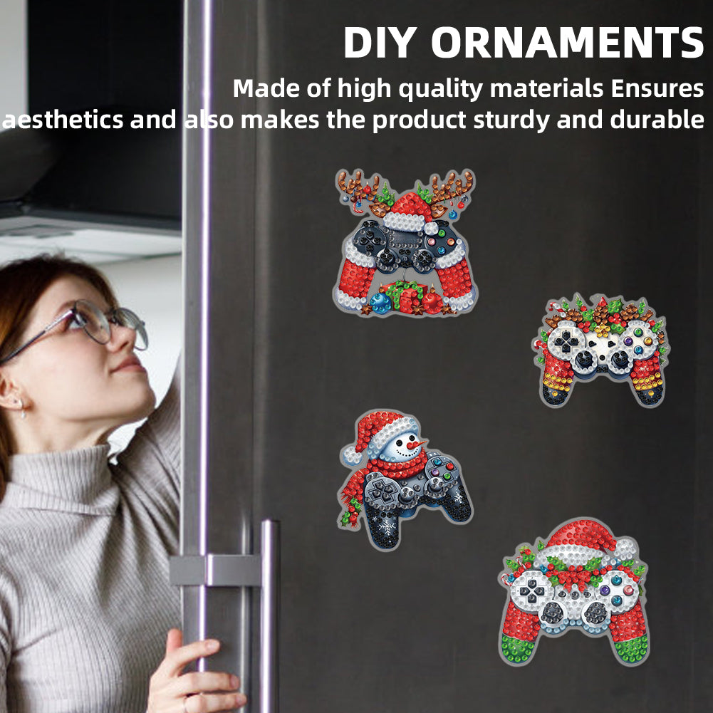 6PCS 2D Flat Xmas DIY Crystal Refrigerator Magnet Round Diamond Magnetic Sticker