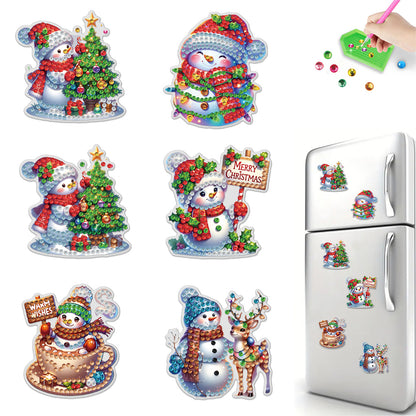 6PCS 2D Flat Xmas DIY Crystal Refrigerator Magnet Round Diamond Magnetic Sticker